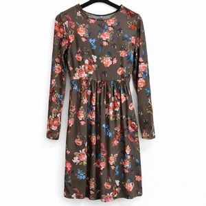 Unbranded Women's Floral Long Sleeve Midi Dress Green Size M